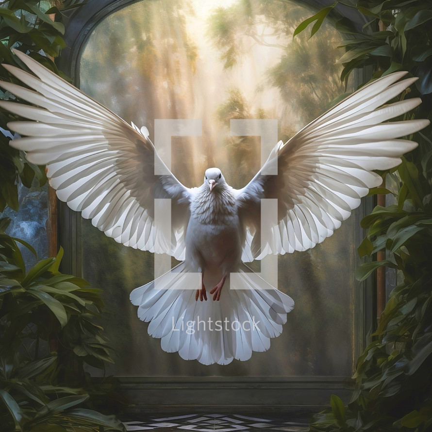 Winged dove with background, a representation of the New Testament Holy Spirit