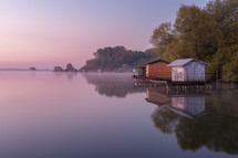 boathouses on a lake in France 