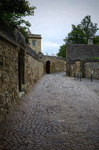 stacked stone walls and cobblestone streets in Oxford 