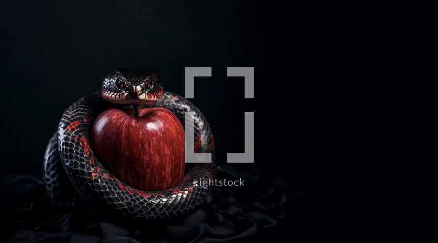 Photograph of a snake and an apple 