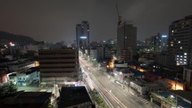 Timelapse of road traffic in Seoul at night, South Korea