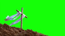 green screen and cross with white shroud 