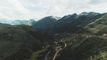 Aerial view over mountains and valley 