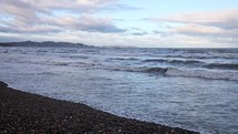 Waves Crashing Onto Bray Beach in the Winter Looking Towards Dublin - Slow Motion, Ireland