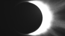 Total Solar Eclipse, sun behind the moon. Extreme Close-up, black and white	