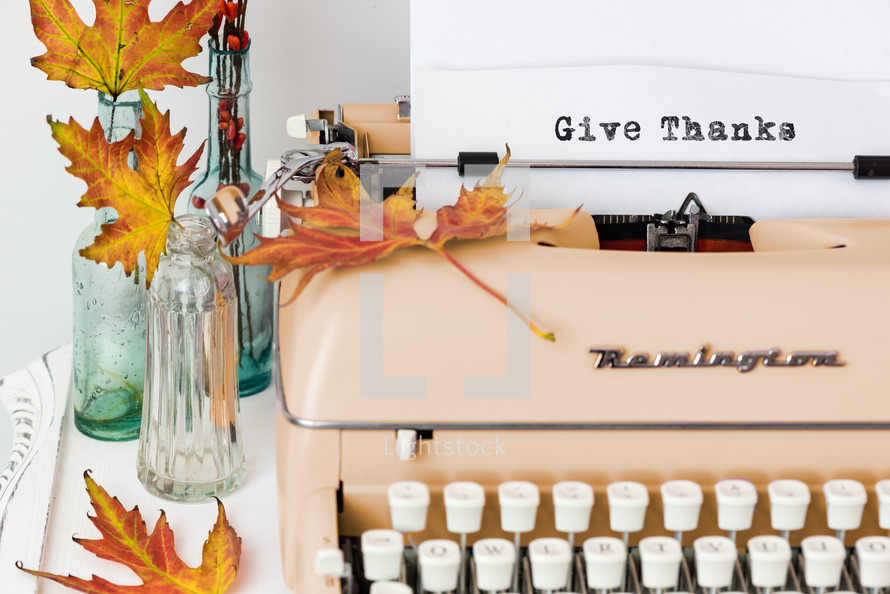 give thanks in type on a typewriter 