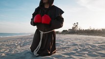 Monk Boxer Standing Up To Fight