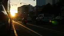 Sunset on a city street downtown