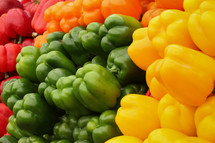 red, green, and yellow bell peppers 