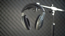 Headphones in a recording studio.