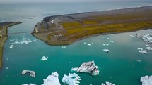 drone over glacier lagoon 