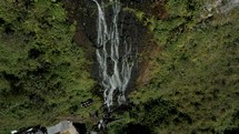 Aerial drone shot of Waterfall Cascada Manto de la Novia, Banos de Agua Santa, Tungurahua Province.
