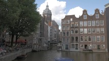 Amsterdam city scene with Basilica of Saint Nicholas, Netherlands