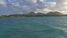Picturesque view of strand and Indian Ocean from yacht, Mauritius Island