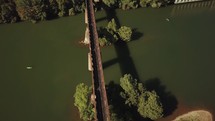 aerial view over river in Austin Texas 