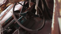 rusty old car steering wheel 