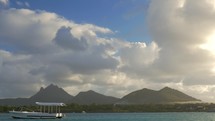 Mauritius landscape with mountains, view from sailing boat