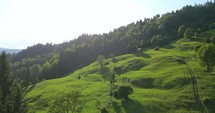 Green Hills And Forest Of Mountain In Summer. - aerial shot