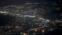 Aerial view of city lights at night
