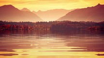 mountain lake at sunset 
