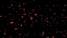 Spinning red hearts on black background