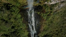 Aerial drone shot Of Manto de la Novia Waterfall In Banos de Agua Santa, Tungurahua Province, Ecuador.