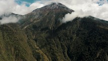 Tungurahua Stratovolcano In Baños De Agua Santa, Ecuador - drone shot	