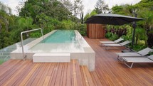 House pool with a vertical garden behind
