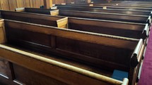 Old wooden pews from above 