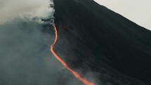 Drone aerial shot of volcanic activity in Guatemala.