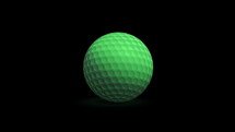 Green golf ball rolls toward the camera and stops. Luma key.
