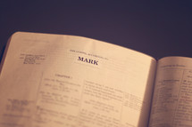 Bible open to the book of Mark.