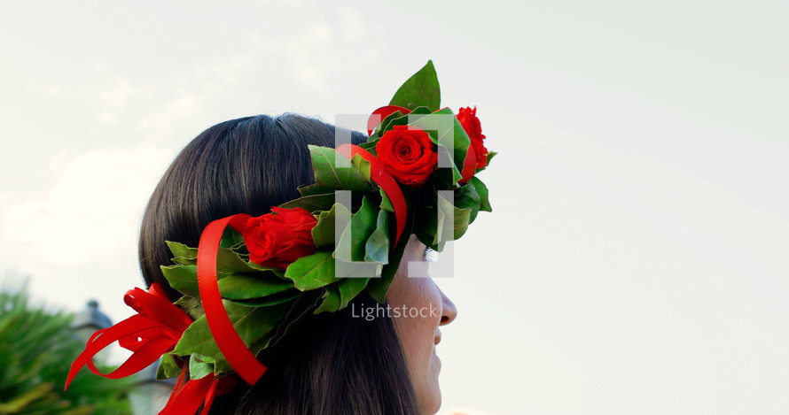 Girl with Italian laurel graduation wreath