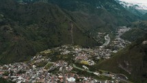 Aerial View Of Banos de Agua Santa In The Andean Highlands Of Ecuador In Tungurahua Province.	