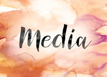 word media on watercolor background 