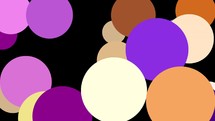 Modern geometric animation with purple yellow and brown circles popping up as bubbles