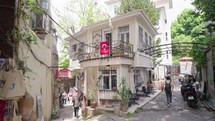 Turkey Istanbul, May 2023: tourists walking in Istanbul street near Hagia Sophia.
