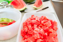 cutting up a watermelon 