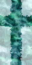 cross of marbled green with lighter marbling background in tall vertical format
