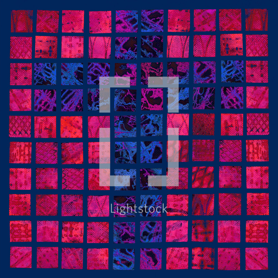 mosaic cross in red magenta and blue