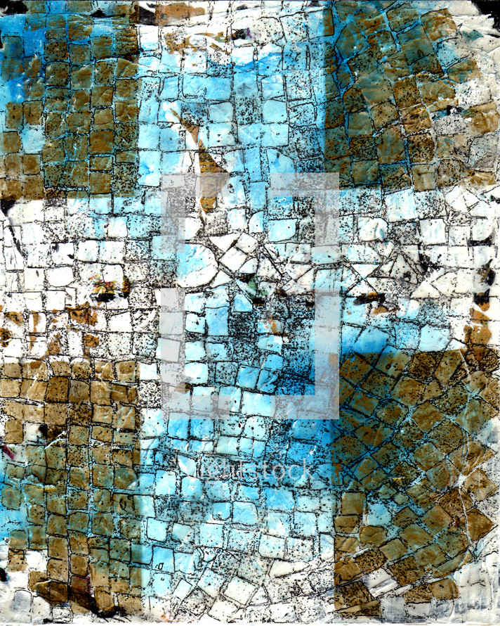 mosaic cross  in turquoise, white, gold and brown