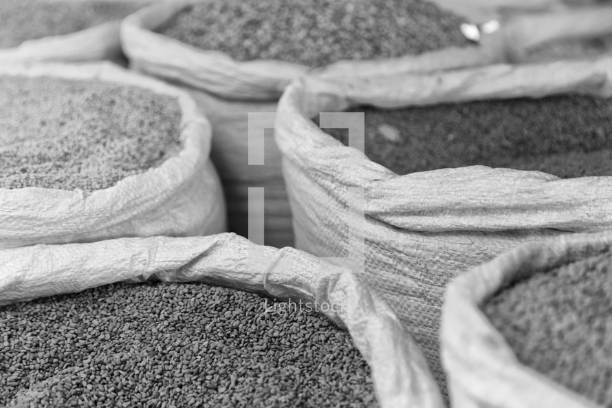 grains and spices at a market 