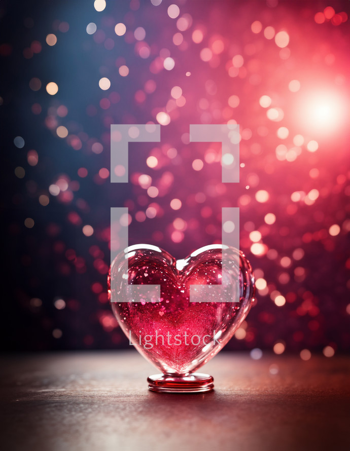 Valentine's day with big red shiny heart glass