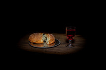 Holy Communion Bread and Wine on Black