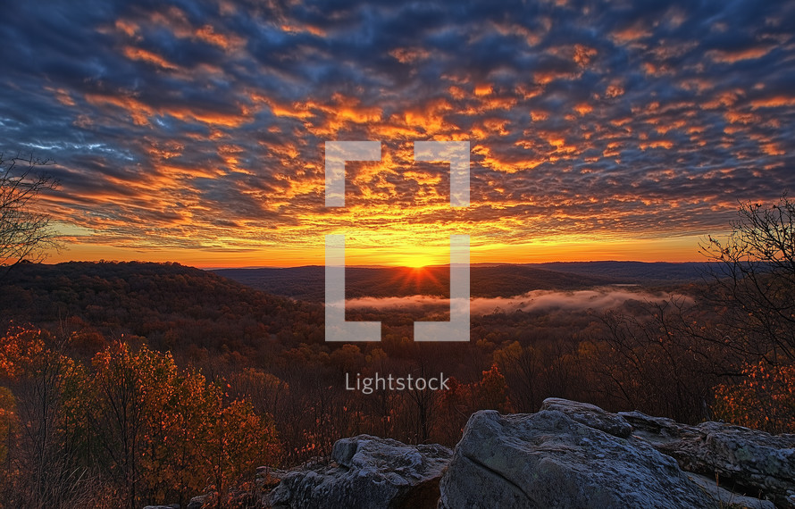 Overlook of the sunset in the Smoky Mountains