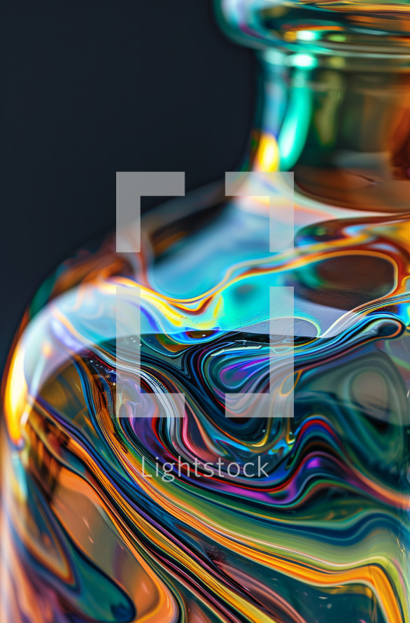 close-up of the glass surface and beautiful vibrant oil fluid colors, textured background.