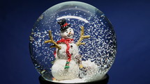 snow falling on a snowman in snow globe 