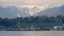 Port with snow capped mountains 