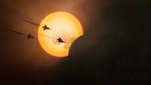Solar eclipse with military planes
