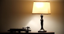 record player and lamp 